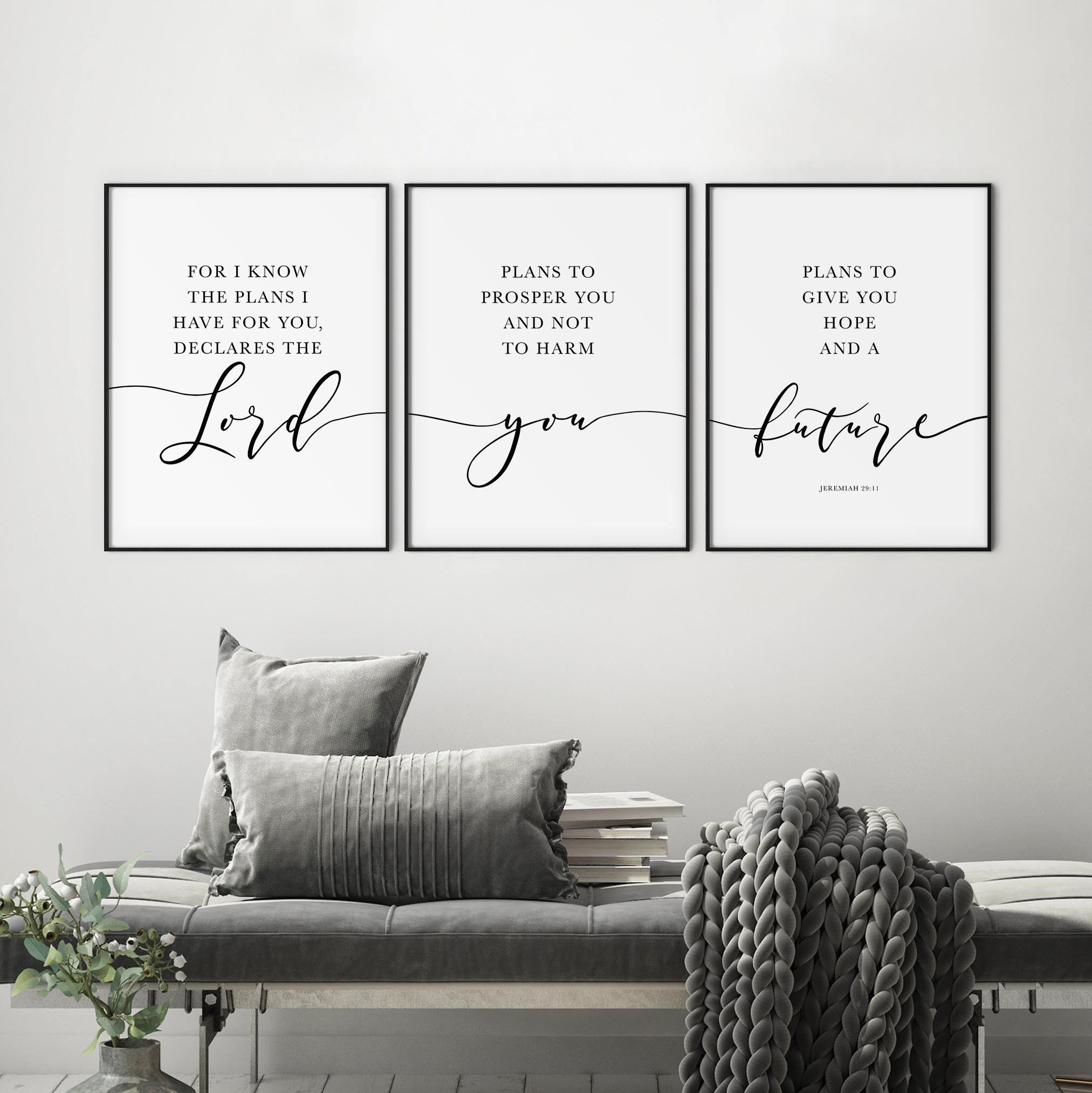 For I Know the Plans I have for You, Jeremiah 29:11 | Trio Set, Christian Wall Art, A3 at XILEF Art